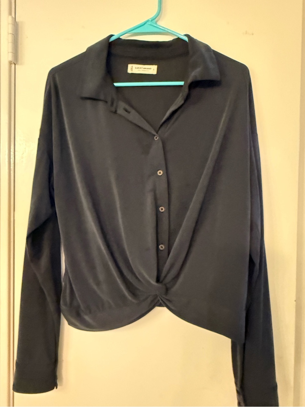 Lucky Brand Dark Navy Twist-Hem Button Down Top